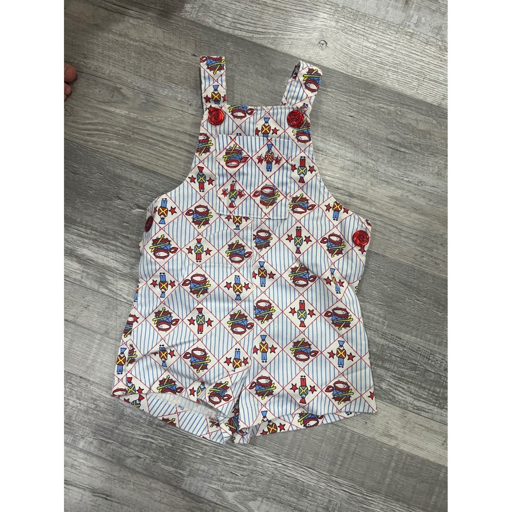Vintage Buster Brown Toddler Nutcracker Drum Print Overalls Blue White Size 3